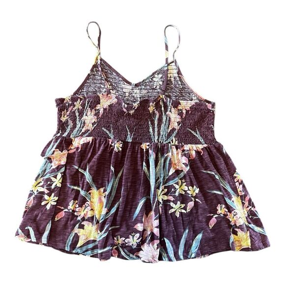 Torrid Smocked Babydoll Cami Floral Tank Burgundy Size 4 (4X) - Picture 3 of 3